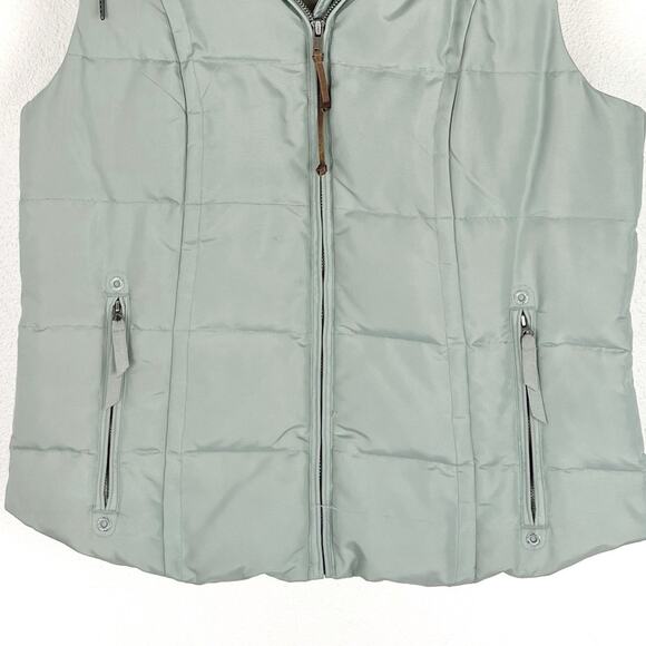 Eddie Bauer Womens Goose Down Puffer Vest Faux Fur Hoodie Yukon Model Sage L - Picture 6 of 13